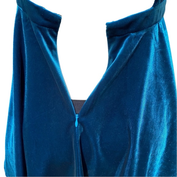 ALTAR’D STATE Deep Teal Blue Velvet Sleeveless Halter Cut Out Pleated Mini Dress - Picture 14 of 16